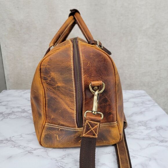Rustic Town Brown Leather Duffel Bag - Picture 7 of 16